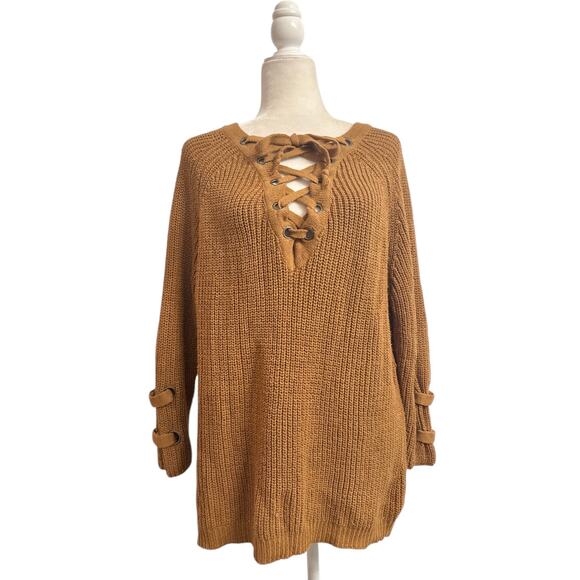 Miracle Womens Full Sleeve Criss Cross Cable Knit Sweater- Mocha Size S/M - Picture 2 of 10